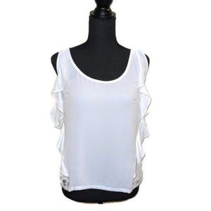 Lauren Conrad White Ruffle Tank w Lace Back